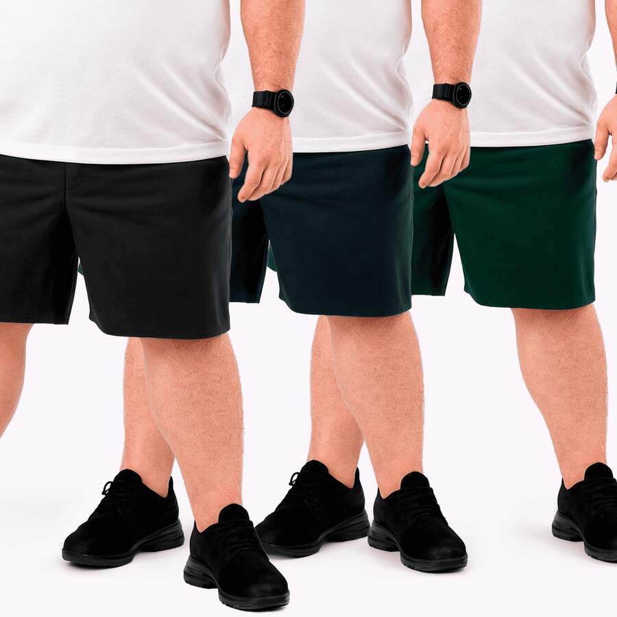 Tactel Plus Size Men's 3-Piece Bermuda Shorts - Sports Casual - Hải quân/Quân đội Xanh lá cây/Chì - Xem 1