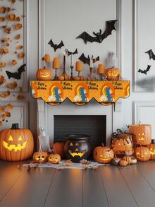 1pc/8pcs Halloween Black Cat Fireplace Mantel Scarf, Halloween Fireplace Decor, Halloween Hanging Decor, Seasonal Autumn Home Decor, Retro Style, Short Plush Material, 48*200CM/18.9*78.74IN, Halloween Home Decor Indoor Outdoor Party Supplies, Halloween Theme Decoration, Room Decor. Suitable For Home Kitchen Decor And Halloween Party Decoration