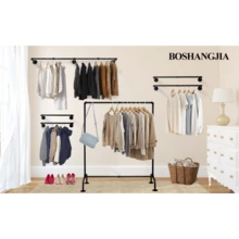 8TH-ST 66.1" Industrial Pipe Clothing Rack, Wall Mounted Clothes Rack For Hanging Clothes, Detachable Space-Saving Heavy Duty Iron Garment Rail For Closet Storage 3 Base, Black - 1 - 查看 3