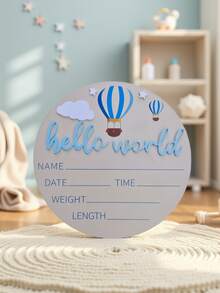 1 peça de adereços para fotografia de recém-nascidos, placa de anúncio de nascimento de bebê "OLÁ, MUNDO", placa de madeira para anúncio de nome de bebê, itens memoriais para bebês, presentes de Páscoa para chá de bebê, meninas/meninos - Dois balões de ar quente azuis - Ver 7