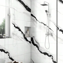 12/24 pezzi Piastrelle adesive antiscivolo in marmo, rimovibili, spesse e durevoli, carta da parati in vinile impermeabile e adesiva per camera da letto, bagno impermeabile, cucina, top, mobili, lavabile e facile da curare, adatta per decorazione di camera da letto, bagno, sala da pranzo, cucina, materiale per ristrutturazione domestica, 30cmX30cm - Bianco e nero - Visualizzare 5
