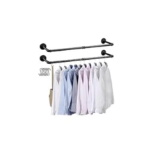 8TH-ST 66.1" Industrial Pipe Clothing Rack, Wall Mounted Clothes Rack For Hanging Clothes, Detachable Space-Saving Heavy Duty Iron Garment Rail For Closet Storage 3 Base, Black - 1 - 查看 10