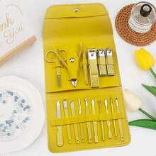 16 件美甲套装，不锈钢指甲钳套装，专业美容套装，面部、手部和足部护肤和指甲护理工具，带皮革旅行盒，便携式美容工具套装，专业美容套装，旅行美甲套装，包，送给家人和朋友的首选礼物