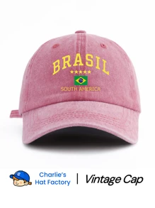 1pc Brazil Printed Washed Baseball Cap, Classic & Fashionable, Soft Sweatband, Adjustable Size, Lightweight Sun Protection, Versatile Classic Style, Suitable For Outdoor Sports, Football Matches, Daily Wear, Parties & Vacations, Perfect Gift For Friends And Family