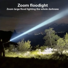 BOSSNEY Linterna LED recargable, linterna LED brillante con zoom, alta luminosidad y 7 modos, potente linterna de emergencia para acampar, hacer senderismo, pasear perros y usar al aire libre - Negro - Ver 7