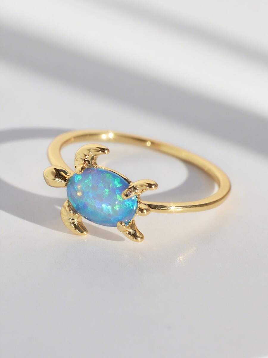 Charm-In 1 Chiếc Nhẫn Rùa Đá Quý Úc Màu Xanh, Lý Tưởng Làm Quà Tặng Ngày Của Mẹ, Quà Tặng Sinh Nhật Hoặc Trang Sức Mùa Hè Cho Bé Gái - Màu xanh lam - Xem 1