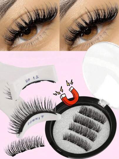 1 Set 4 pezzi Eyeliner magnetico e kit ciglie magnetiche - ciglie finte magnetiche per occhi a volpe naturali riutilizzabili, allungano e valorizzano le ciglie, adatte per Ognissanti, ciglie 3D arricciate e morbide senza colla, comode da indossare, con magnete forte, ciglie finte in mink da 5-11 mm per uso quotidiano, impermeabili e riutilizzabili