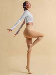 1条女士600D植绒保暖连裤袜，时尚简约天鹅绒薄纱连裤袜，柔软保暖，修身剪裁，适合外穿 - 杏色 - 查看 10