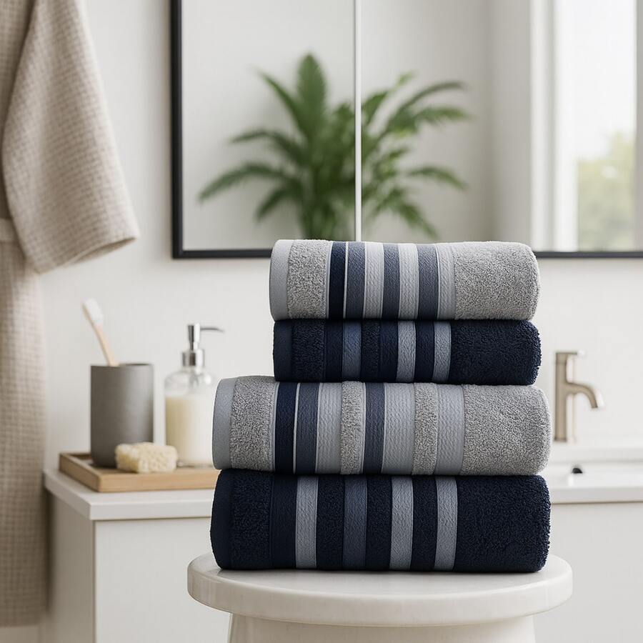 Bath Towel Set 4 Pieces 100% Cotton Thick Super Soft Terry Excellent Absorption New Premier Valletex - 黑色 - 查看 1