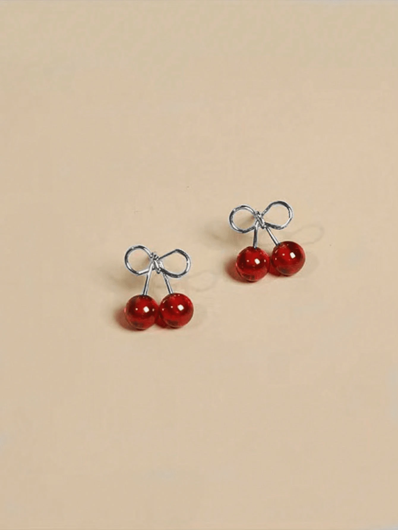 1 Pair Cherry Red Stud Earrings For Women, Cute & Fresh Fruit Design Earrings, Suitable For Daily, Casual And Business Wear - Silver - View 1