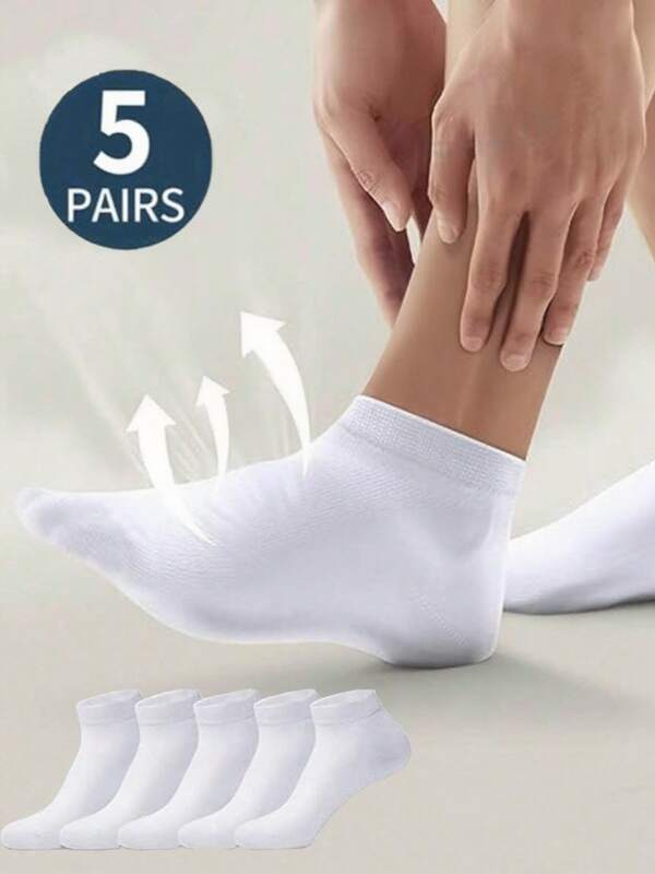 5/10 Pairs Of Men's White Breathable And Odor-Resistant Short Socks, Sporty And Fashionable, Versatile And Essential For Spring And Summer, Floor Socks.Soft And Elastic, Women's Socks And Stockings, Suitable For Outdoor Sports In Summer.