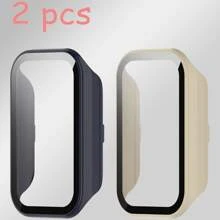 2 paquetes de carcasa dura de PC para el smartwatch Xiao Mi Smart Band 8 Active, con protector de pantalla de vidrio templado completo, funda protectora a prueba de golpes y accesorios para hombres y mujeres para Mi Band 8 Active y Xiao Mi Redmi Band 2