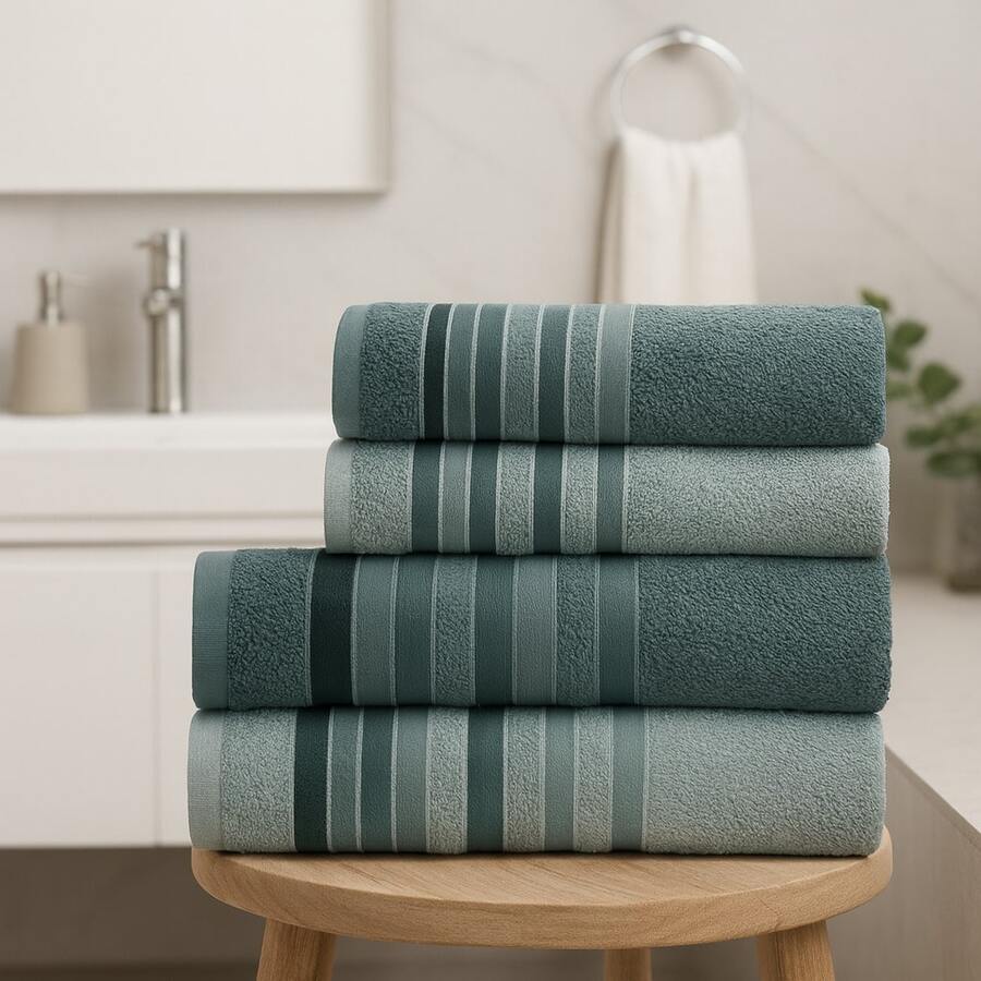 Bath Towel Set 4 Pieces 100% Cotton Thick Super Soft Terry Excellent Absorption New Premier Valletex - Green - View 1