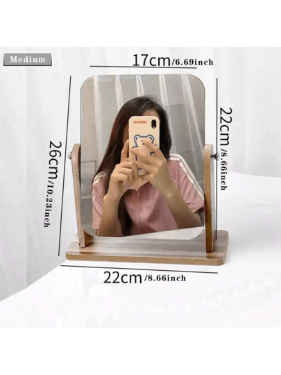 1PC Rotatable Vanity Makeup Spiegel Wooden St Polished Finish, Adjustable Bureau Bedroom, Bathroom, Skincare Makeup, No Battery Required view 3