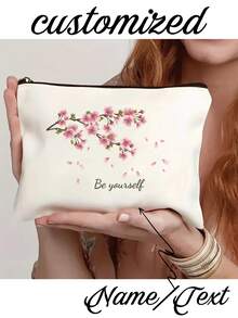 1pc Customizable, Unique, Fashionable, Minimalist, Letter Print, Lightweight, Pouch-In-Pouch, Fits Phone, Cosmetic Bag, Coin Purse, Clutch, Travel Essential, Cute Letter Design