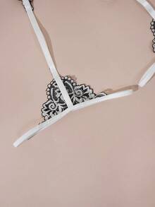 Wild Classic Sexy Lace Patchwork Lingerie Set, Includes Camisole & Thong - Black and White - View 10