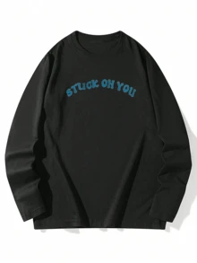 T-Shirt Long Sleeve Autumn Ladies Fashion T-Shirt Office Casual 210g Cotton Character Print Loose Fit Black Y2K Ladies Tops - Black - View 4