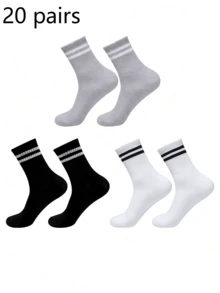 1/3/6/8/10/20 pares de calcetines a media pierna a rayas unisex, suaves y transpirables para uso casual y de negocios, diseño de estilo tiburón, adecuados para deportes, otoño/invierno, regalo del Día de la Madre, vuelta al colegio, calcetines a media pierna de unicolor y a rayas neutros, con borlas para hombres, adecuados para el hogar, actividades al aire libre, calcetines casuales a media pierna, otoño