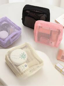 Bolsa de malla multiusos de alta calidad con textura de color macaron (estilo de cordón con colores aleatorios) Bolsa para toallas sanitarias, bolsa de almacenamiento de cosméticos, bolsa de maquillaje para damas, bolsa de almacenamiento de tampones para niñas, adecuada para viajes, vuelos, negocios, familia, campamento, al aire libre, playa, vacaciones de verano, regreso a la escuela, bolsa de lavado, bolsa de lavado, bolsa de viaje de lavado