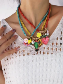 4pcs/Set, 3pcs, 2pcs, 1pc Bohemian Style Ocean Conch, Faux Pearl, Turtle, Fish, Shell, Sun, Crab, Small Fish, Plant Pendant Necklace, Leather Cord Necklace Pendant, Simple & Fashionable Beach Holiday Accessories - Multicolor - View 11