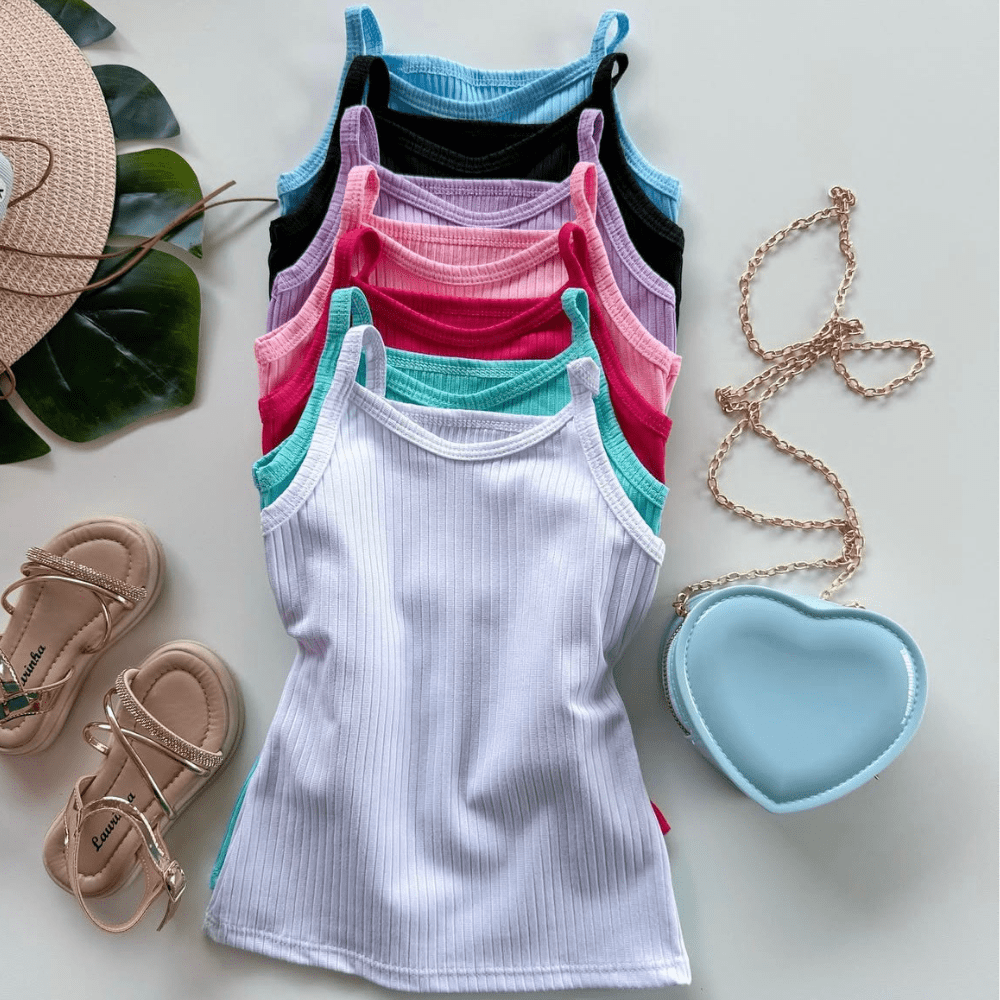 Kit 3 Blusinha Regata Canelada Infantil Menina