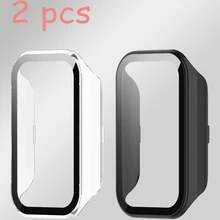 2 paquetes de carcasa dura de PC para el smartwatch Xiao Mi Smart Band 8 Active, con protector de pantalla de vidrio templado completo, funda protectora a prueba de golpes y accesorios para hombres y mujeres para Mi Band 8 Active y Xiao Mi Redmi Band 2