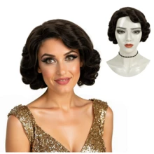 20s Brown Short Finger Wave Wigs For Women  Natural Synthetic Hair Wig For Women Lady Ladies Cosplay Anime Party Costume Anime Flapper Wig REEWES Wig - màu nâu - Xem 10