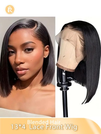 Peluca de encaje frontal de 13*4 pulgadas con cabello alrededor del bebé, de 6-16 pulgadas y 180% de densidad, con línea de cabello natural pre-planchado, pre-cortado y pre-tirando, con encaje transparente adecuado para todas las personas, que no se enreda fácilmente para uso diario. Está hecha de cabello humano mezclado con fibras sintéticas y filamentos de proteína de color negro y natural.