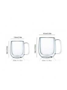 1-2-4 件套，350ml/250ml 简约透明双层玻璃杯，隔热时尚，带手柄，适合咖啡、果汁，多用途使用，适合返校