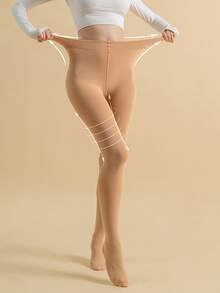 1条女士600D植绒保暖连裤袜，时尚简约天鹅绒薄纱连裤袜，柔软保暖，修身剪裁，适合外穿 - 杏色 - 查看 12