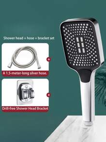1 件方形高压淋浴喷头，大出水孔，单手操作，高流量家用淋浴喷头，适用于淋浴房 - 銀色 - 查看 13