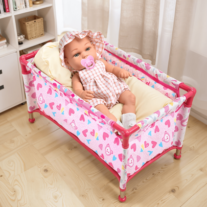 1Pc Adorable Pink Heart Doll Bed - Reborn Dolls, Baby Dolls And Newborn Dolls Under 45 Cm In Height.Perfect Gift For Kids Ages 3+ , Ideal For Playtime & Display, Playful Design | Soft Fabric Bed, Doll Furniture(Excluding Dolls)