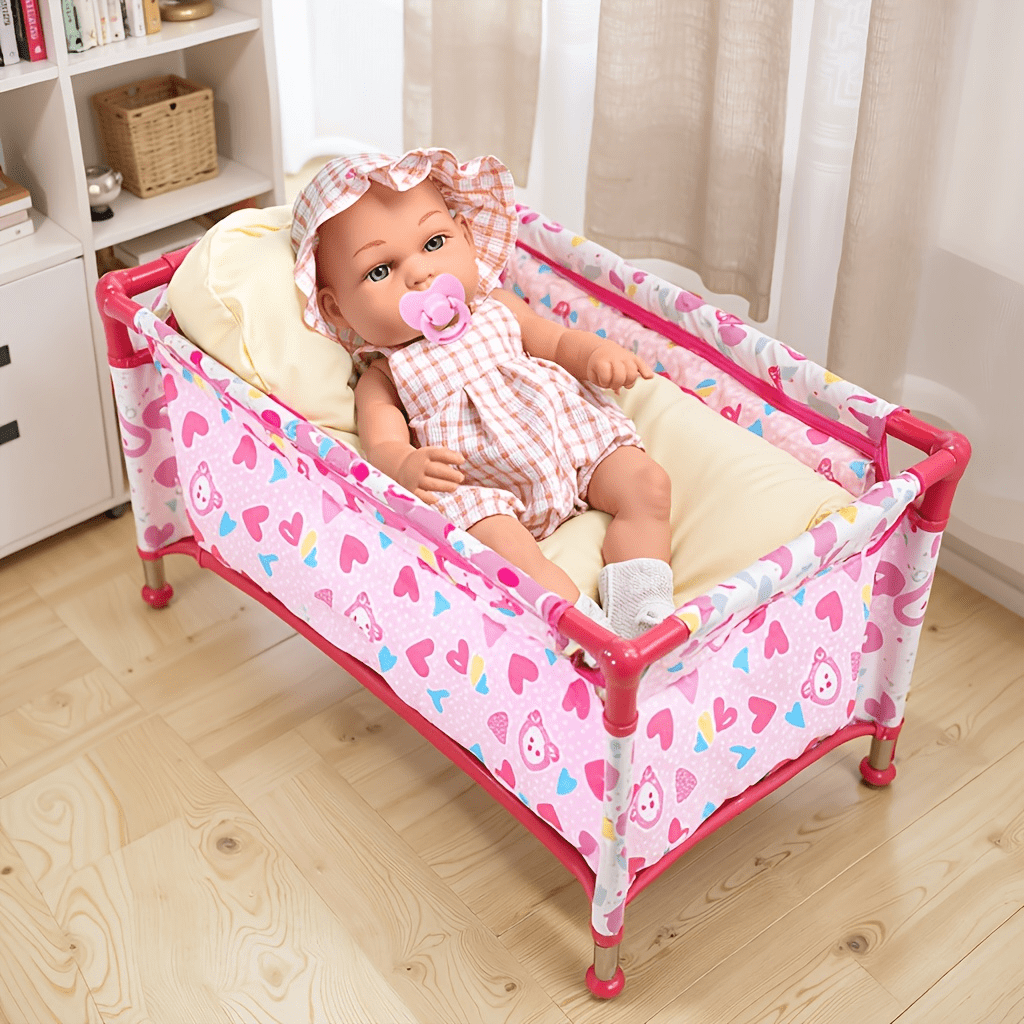 1Pc Adorable Pink Heart Doll Bed - Reborn Dolls, Baby Dolls And Newborn Dolls Under 45 Cm In Height.Perfect Gift For Kids Ages 3+ , Ideal For Playtime & Display, Playful Design | Soft Fabric Bed, Doll Furniture(Excluding Dolls)