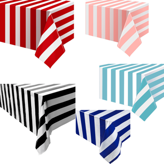 2pcs Red & White Striped Plastic Tablecloth, Carnival Circus Striped Waterproof Rectangular Tablecloth For Holiday Party, Picnic Decorations, 54" X 107"