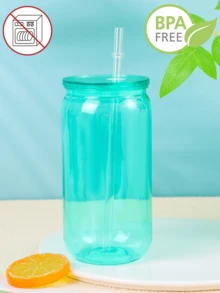 1PC/6pcs Colorful Plastic Cups With Lids And Straw PET Can Replacement For Water Bottle Shaped Cute Tumbler Drinking Plastic Cups For Party, Coffee, Milk Outdoor Sippy Cup Simple