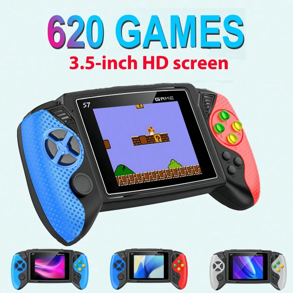 Console portatile retrò per videogiochi a mano, console con joystick da 3,5 pollici, 600 giochi integrati, controller senza fili, bastone per il gaming ricaricabile, connesso alla TV, con cavo di ricarica e cavo TV (con schema di colori classico rosso blu/blu/bianco), 1020mAh