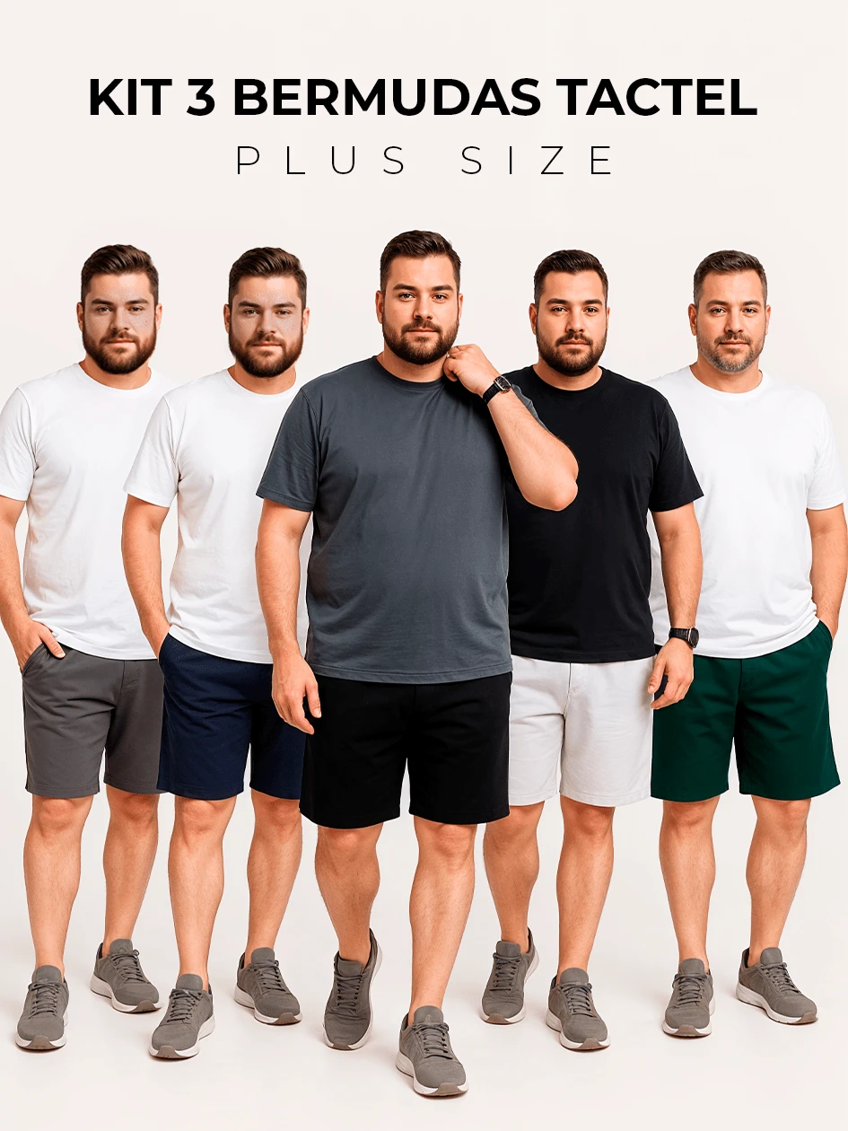 Tactel Plus Size Men's 3-Piece Bermuda Shorts - Sports Casual - 3 Plomo - Ver 1