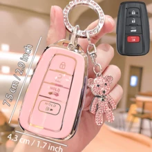 水钻熊吊坠钥匙扣，带全保护 TPU 钥匙扣外壳，适用于 2018-2022 RAV4、凯美瑞、卡罗拉、Avalon、C-HR、普锐斯、GT86、Highlander 汽车，是送给男士和女士的理想礼物 - 均碼 - 查看 5