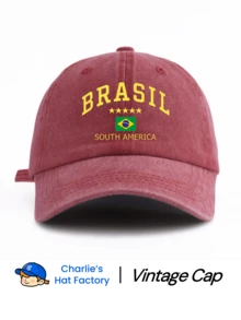 1pc Brazil Printed Washed Baseball Cap, Classic & Fashionable, Soft Sweatband, Adjustable Size, Lightweight Sun Protection, Versatile Classic Style, Suitable For Outdoor Sports, Football Matches, Daily Wear, Parties & Vacations, Perfect Gift For Friends And Family