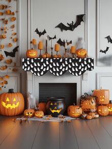 1 Stück/8 Stücke Halloween Geist Muster Kamin Schal, Halloween Kamin Dekoration, Halloween Hängedekoration, saisonale Heimdekoration für Herbst, Retro Stil, kurzes Plüschmaterial, 48*200CM, Halloween Innen- und Außendekoration, Partyzubehör, Halloween Themen Dekoration, Raumdekoration. Geeignet für Heim- und Küchendekoration sowie Halloween Party Dekoration - Verschiedenfarbig - Übersicht 5