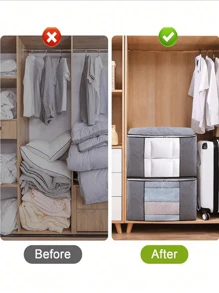 Classic Style Canvas Storage Box With Zipper - Multipurpose Non-Waterproof Rectangle Organizer For Clothes And Accessories, Under-Bed Storage - Multicolor - View 6