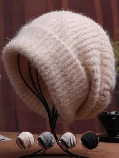 1顶纯色羊毛帽，宽松抓绒帽，女士秋冬羊毛帽，保暖大帽檐防寒帽，男士冬季帽，适合日常佩戴和旅行