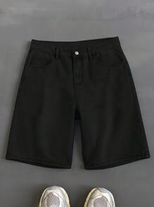 男士宽松休闲百慕大牛仔短裤，带口袋，百搭夏季牛仔短裤