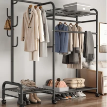 Lislark Heavy Duty Clothing Rail Clothes Rail Rack Closet Rails Coat Rail Wardrobe For Bedroom Free Standing Metal Hanging Garment Coat Rack Tidy Rails With Rolling Wheels (Heavy Duty-Black/White) ﻿ - Black - View 6