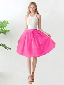 1pc Women High Waist Mid-Length Skirt, Available In Dusty Pink, Lake Blue, Olive Green, Bluish Gray, Champagne, Black, White, Red, 4-Layer Tulle Skirt, Pleated Skirt, Maxi Swing Skirt, Tutu Skirt, Lolita Decor Skirt, Suitable For Wedding, Bridesmaid, Party, Cosplay, Stage Performance Fall Clothes For Women