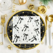 20pcs Black Bow Printed Disposable Paper Napkins - Multicolor - View 8