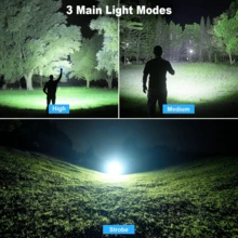 BOSSNEY Linterna LED recargable, linterna LED brillante con zoom, alta luminosidad y 7 modos, potente linterna de emergencia para acampar, hacer senderismo, pasear perros y usar al aire libre - Negro - Ver 3