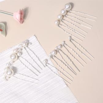 12 adet/takım Kadın Beyaz Sahte İnci Gümüş U Şeklinde Saç Tokaları, Çok Kullanımlı Basit Gelin Düğün Saç Aksesuarları Günlük ve Düğün İçin