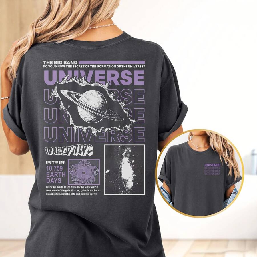 The Universe Unisex Streetwear T-Shirt - 黑色 - 查看 1