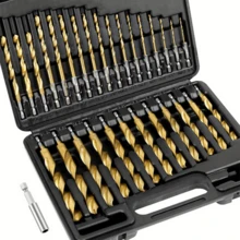1 Set/13pcs Titanium Coated High Speed Steel Drill Bit Set, Hex Shank, Twist And Auger Drill Bits For Metal, Wood, Plastic - Electric Drill Parts And Accessories, Wood Drilling (Titanium Coated Drill Bits) Durable Structure, Drill Bit Accessories